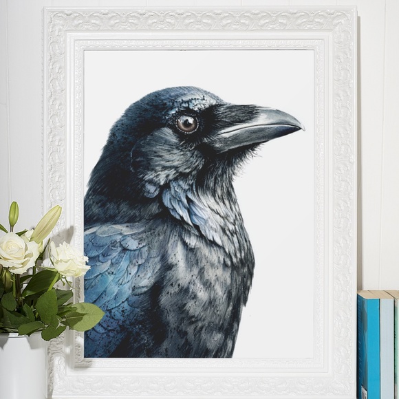 Watercolor Black Crow Wall Art Print Unframed - Black Bird Raven Illustration - Picture 6 of 6